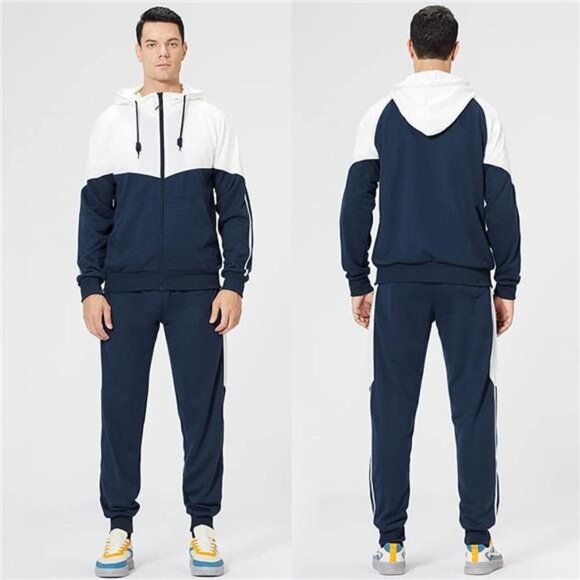 Men's Hooded Athletic Tracksuit Sweatsuit LongSleeve Full-Zip Jogging Sweatpants - Picture 2 of 5